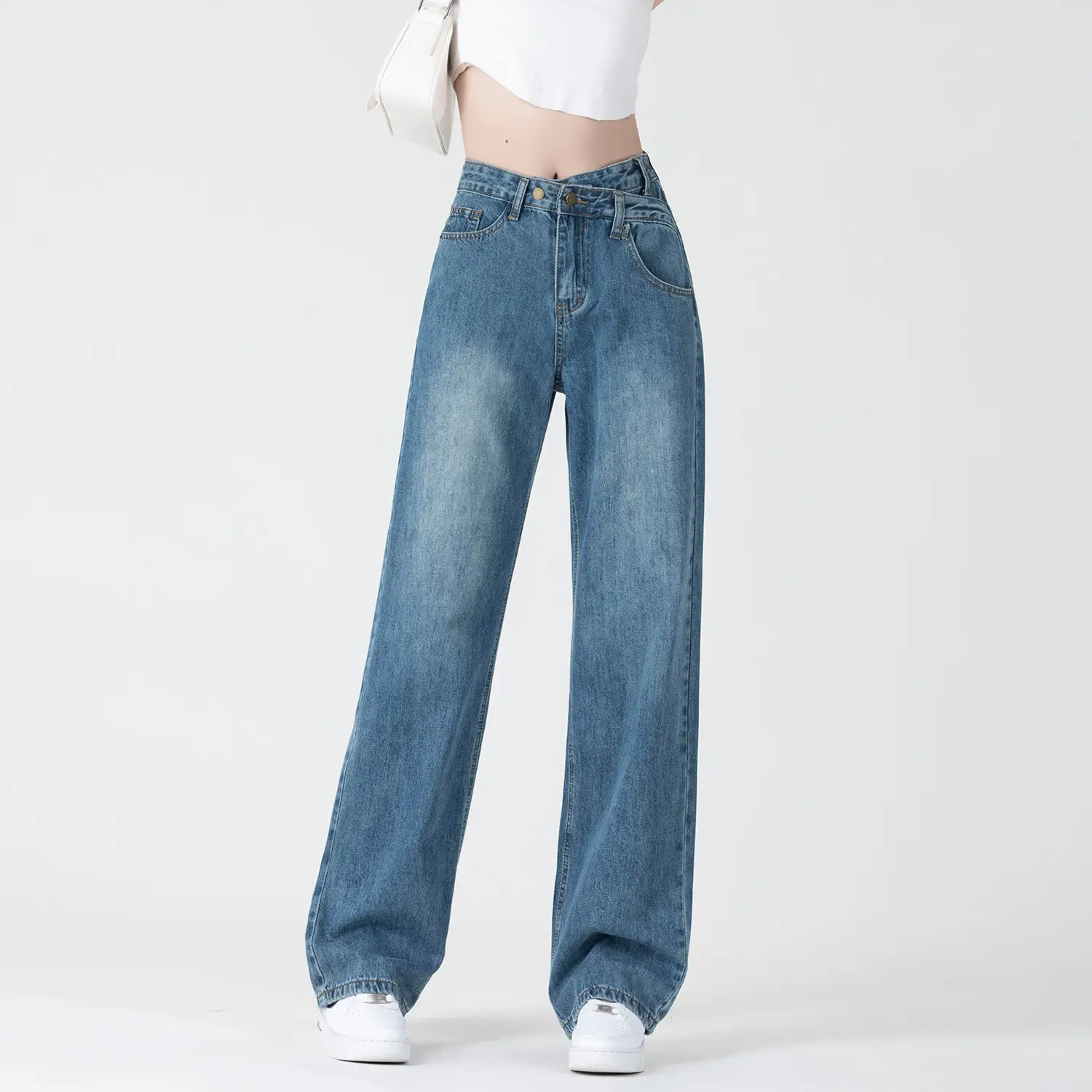 Dark Blue Slim Fit Wide Leg Jeans for Women Summer 2026