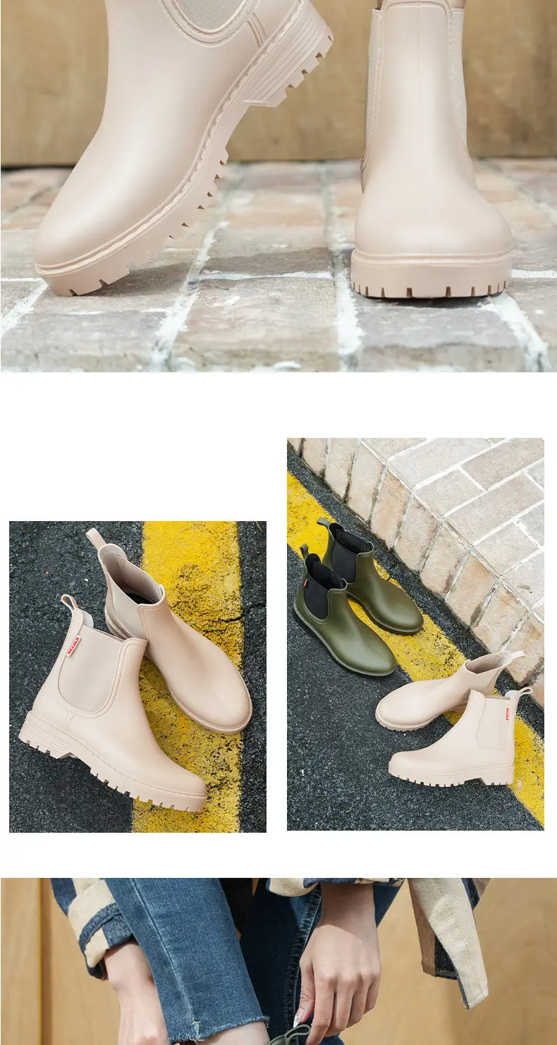 Women's Short Rain Boots 2024 New Chelsea Non-Slip Rain Boots Fashionable Low-Top Waterproof Boots Wear-Resistant Outdoor Water Shoes — feature 12