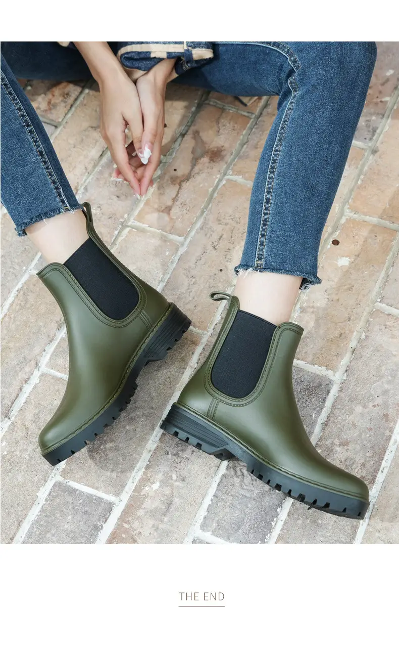Women's Short Rain Boots 2024 New Chelsea Non-Slip Rain Boots Fashionable Low-Top Waterproof Boots Wear-Resistant Outdoor Water Shoes — feature 15