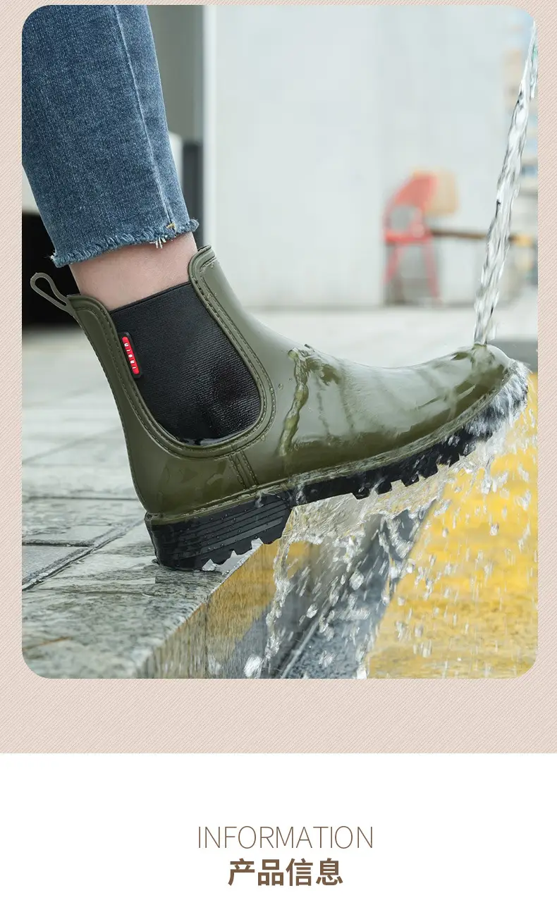 Women's Short Rain Boots 2024 New Chelsea Non-Slip Rain Boots Fashionable Low-Top Waterproof Boots Wear-Resistant Outdoor Water Shoes — feature 4