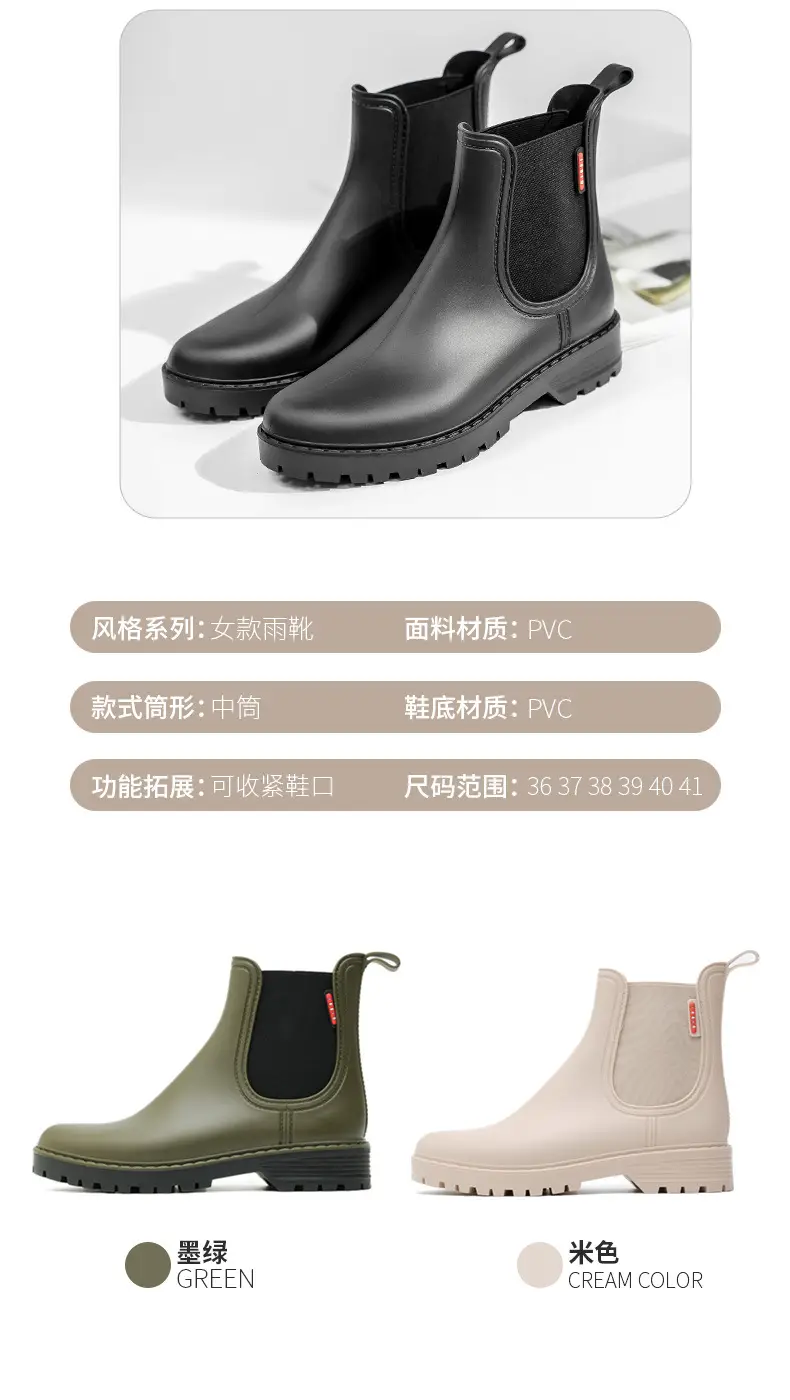 Women's Short Rain Boots 2024 New Chelsea Non-Slip Rain Boots Fashionable Low-Top Waterproof Boots Wear-Resistant Outdoor Water Shoes — feature 5