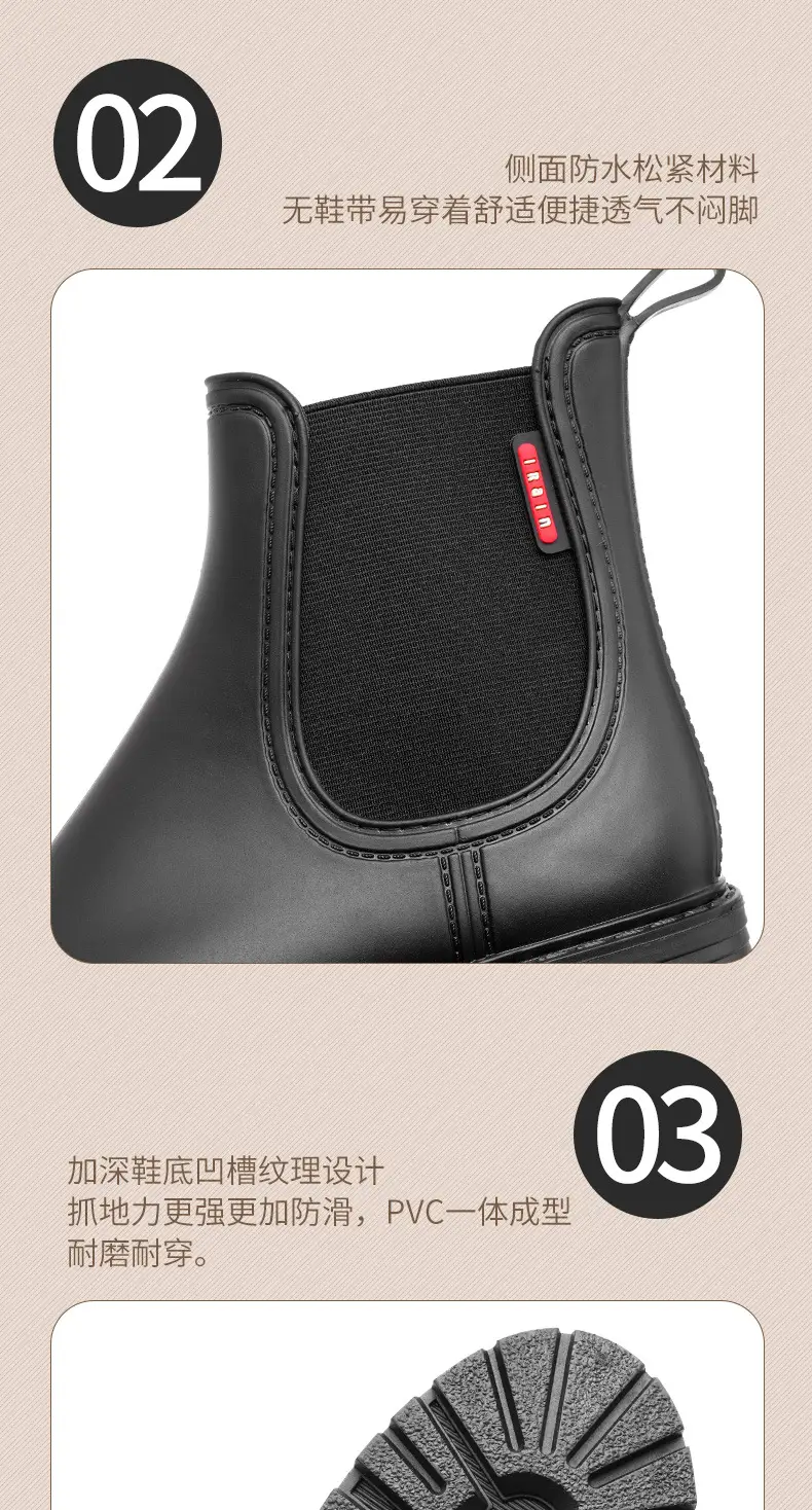 Women's Short Rain Boots 2024 New Chelsea Non-Slip Rain Boots Fashionable Low-Top Waterproof Boots Wear-Resistant Outdoor Water Shoes — feature 8