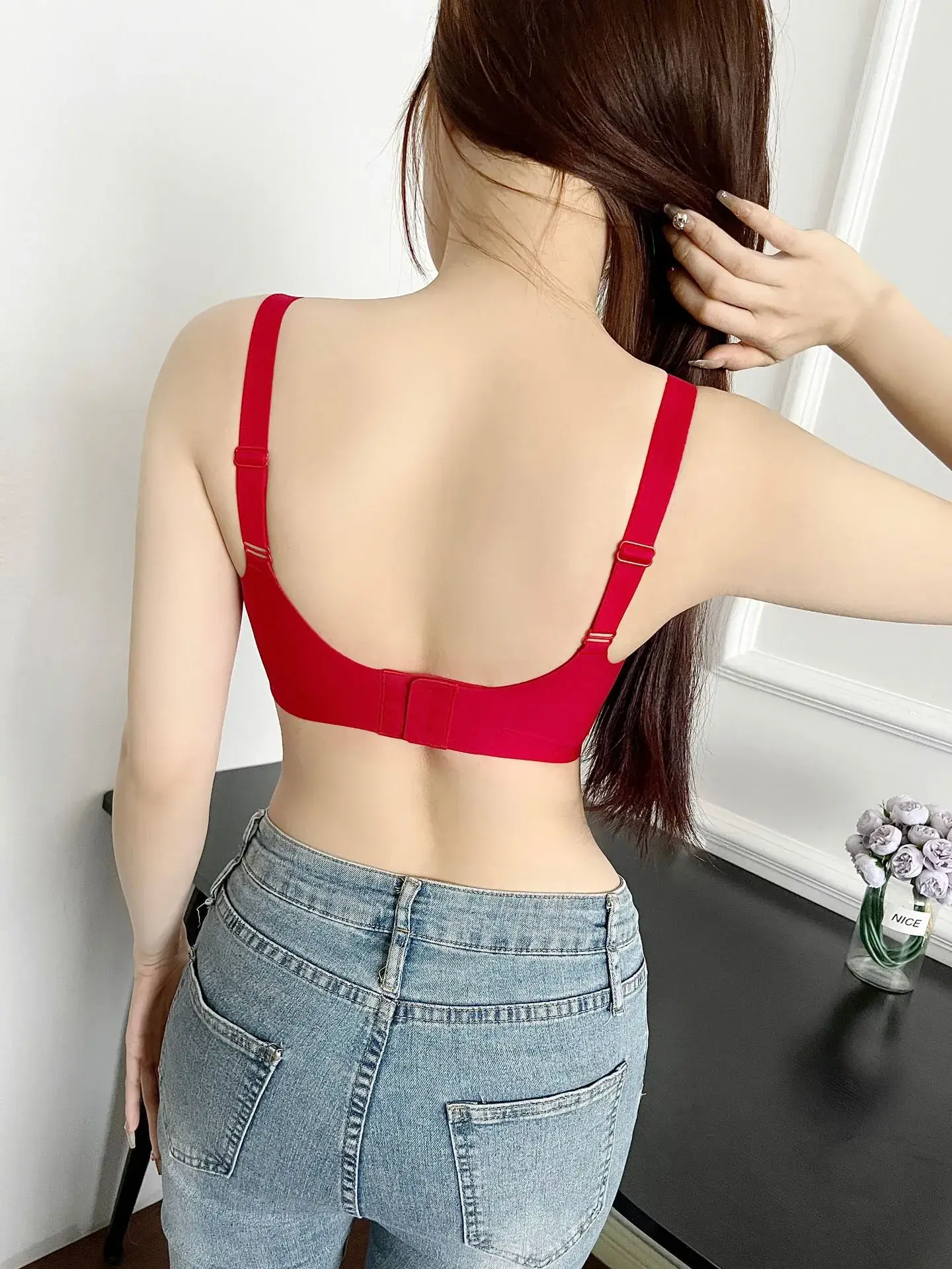 Red Back Sports Bra Small Chest Push-Up Fixed Cup Underwear — feature 34