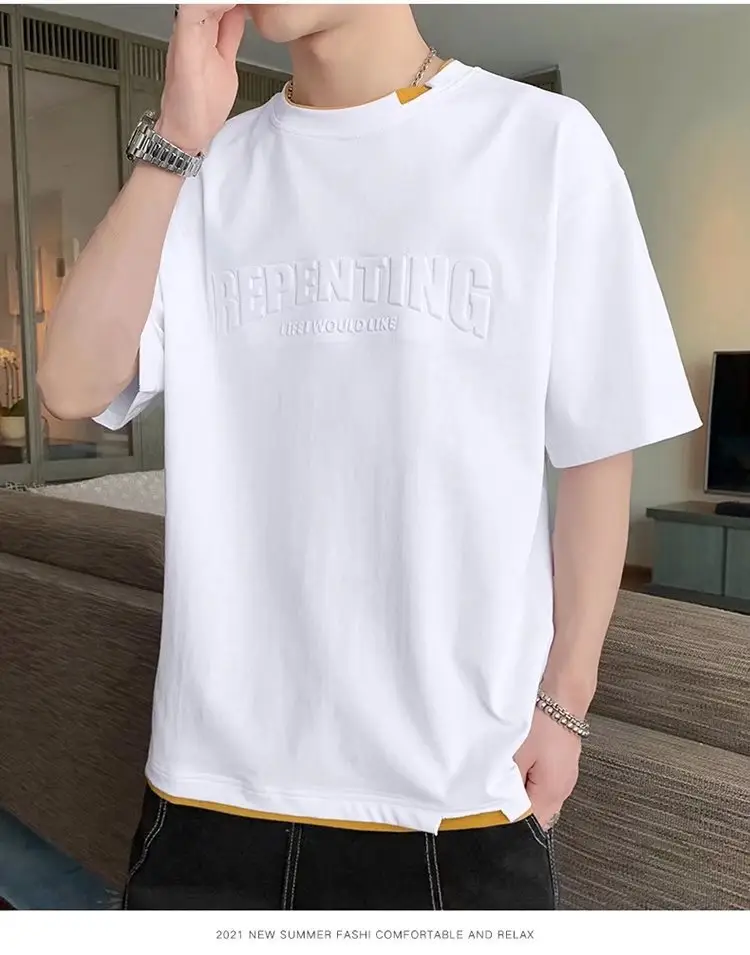 Men White Printed T-Shirt Loose Sleeve Casual Wear — feature 4