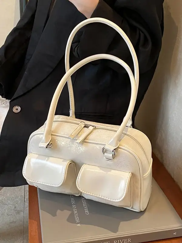 Silver Women's Large Capacity Shoulder Bag Boston Style - Image 5