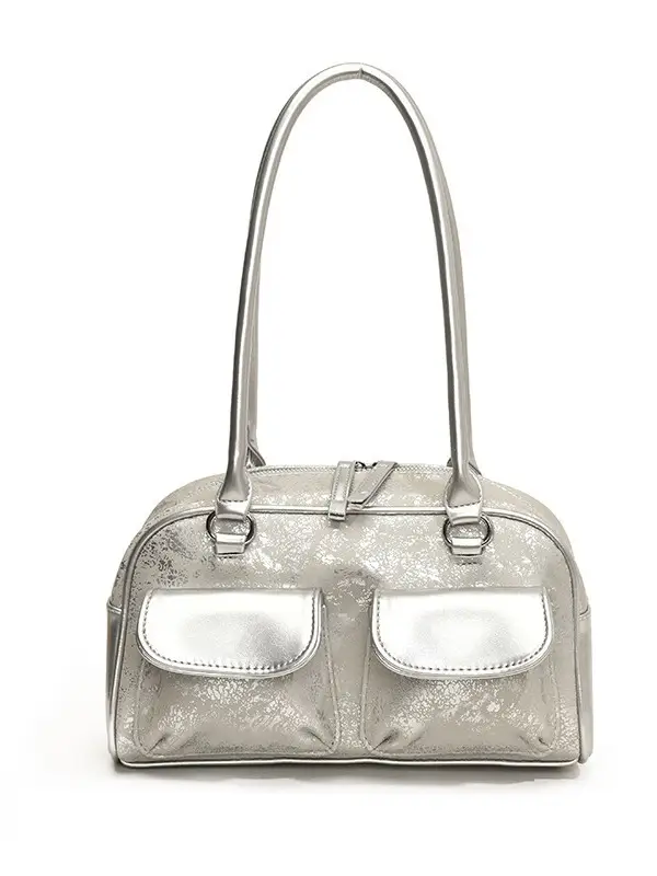 Silver Women's Large Capacity Shoulder Bag Boston Style - Image 8
