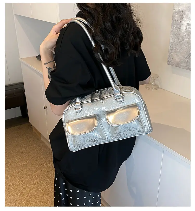 Silver Women's Large Capacity Shoulder Bag Boston Style — feature 1