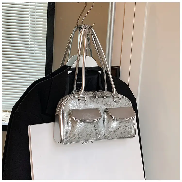 Silver Women's Large Capacity Shoulder Bag Boston Style — feature 10