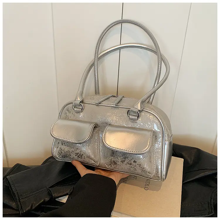 Silver Women's Large Capacity Shoulder Bag Boston Style — feature 11