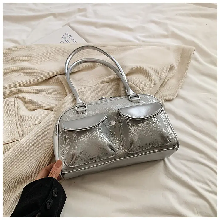Silver Women's Large Capacity Shoulder Bag Boston Style — feature 12