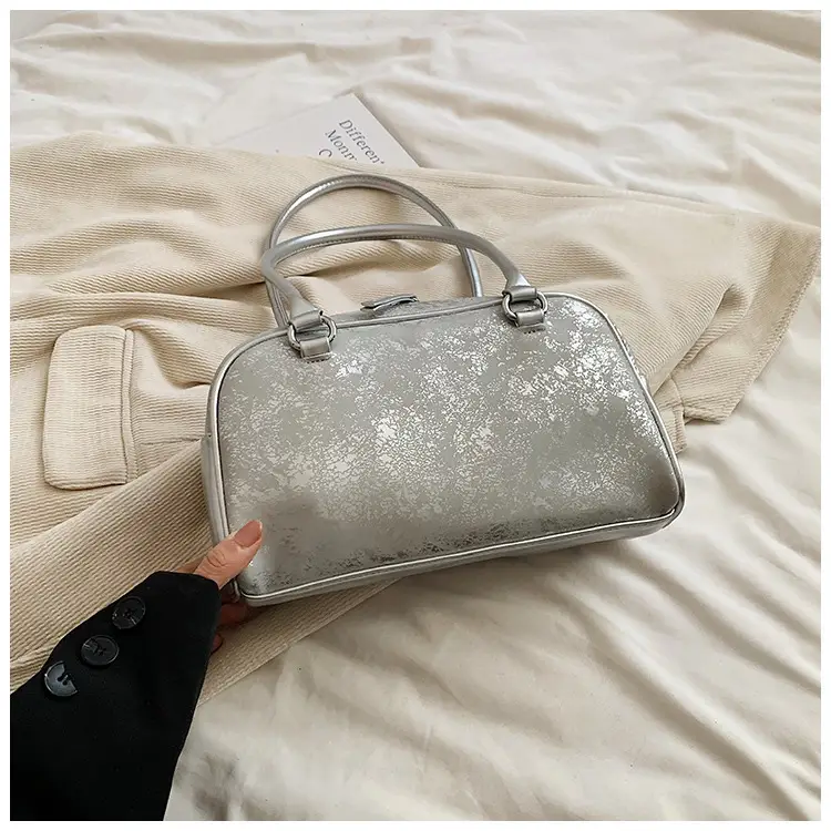 Silver Women's Large Capacity Shoulder Bag Boston Style — feature 13