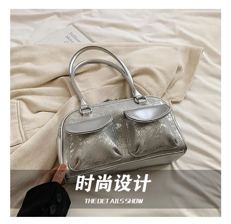 Silver Women's Large Capacity Shoulder Bag Boston Style — feature 3