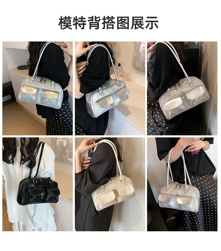 Silver Women's Large Capacity Shoulder Bag Boston Style — feature 6