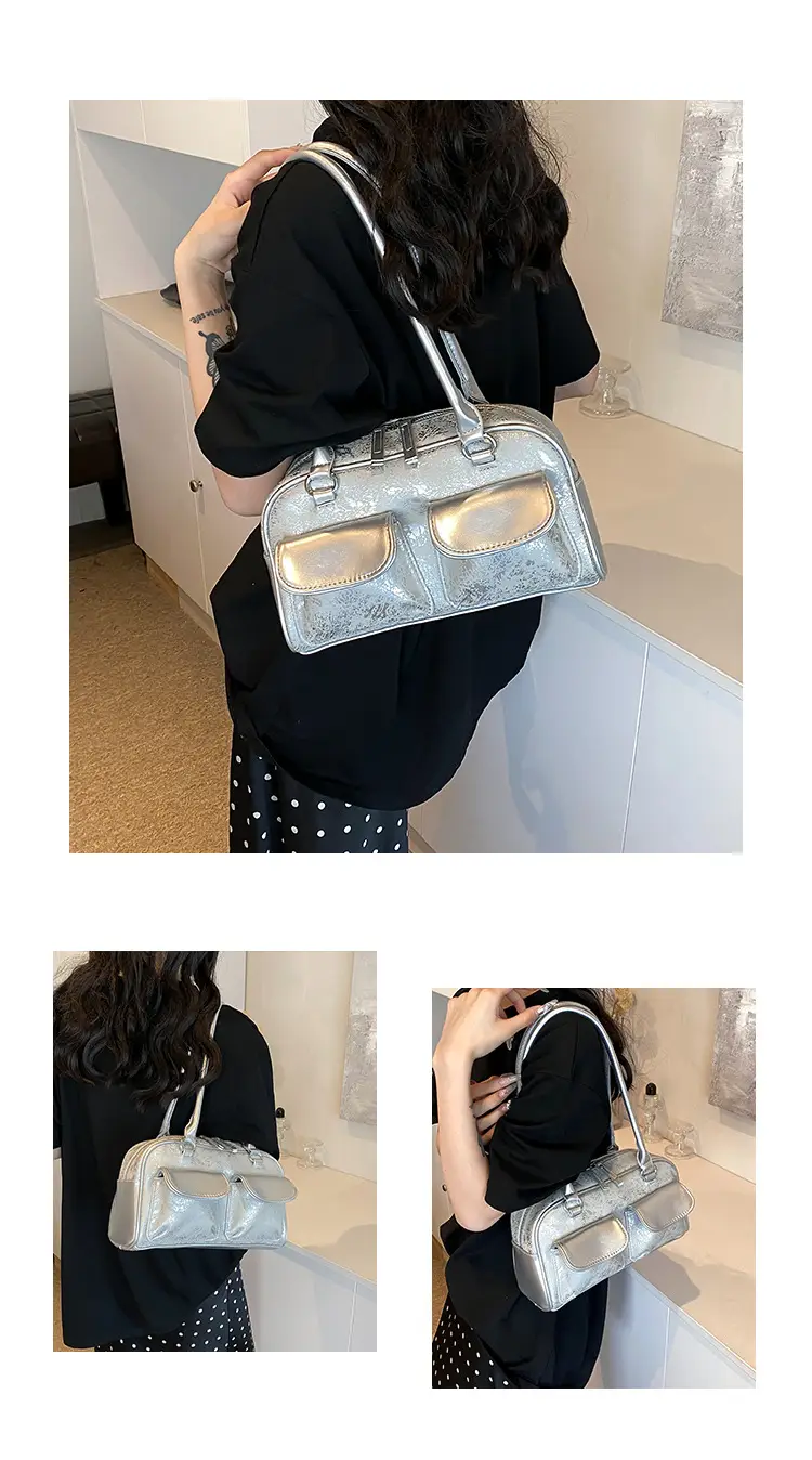 Silver Women's Large Capacity Shoulder Bag Boston Style — feature 8