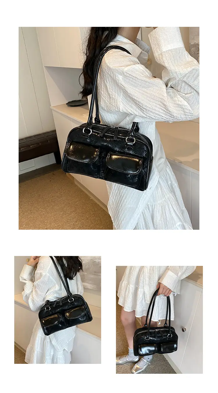 Silver Women's Large Capacity Shoulder Bag Boston Style — feature 9