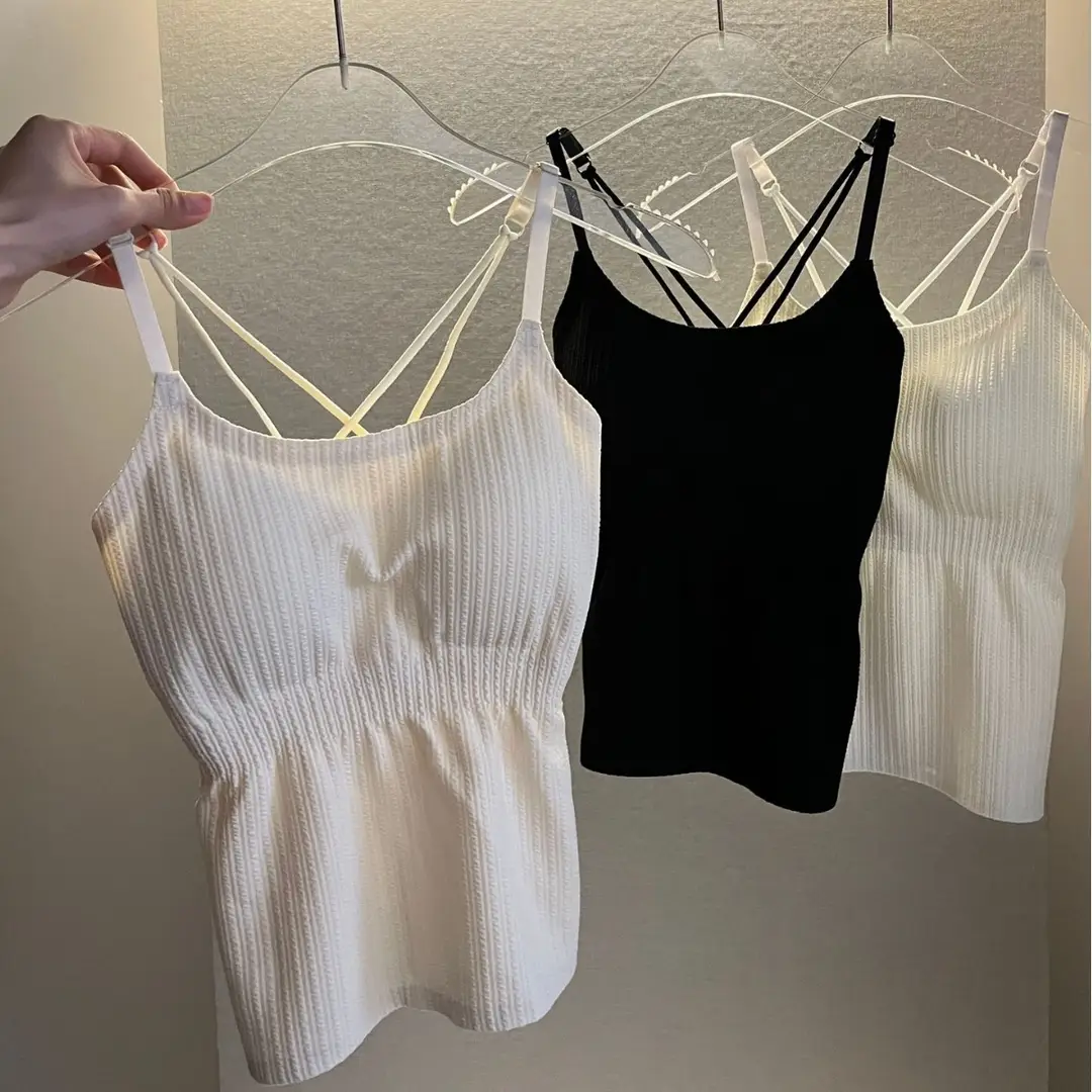 Striped Skinny Base Camisole Twist Explosive Folded Belt Chest Pad Outer Wear Base Beauty Back Camisole Women