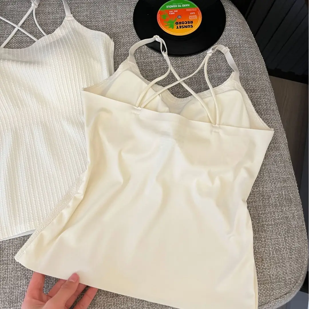 Striped Skinny Base Camisole Twist Explosive Folded Belt Chest Pad Outer Wear Base Beauty Back Camisole Women