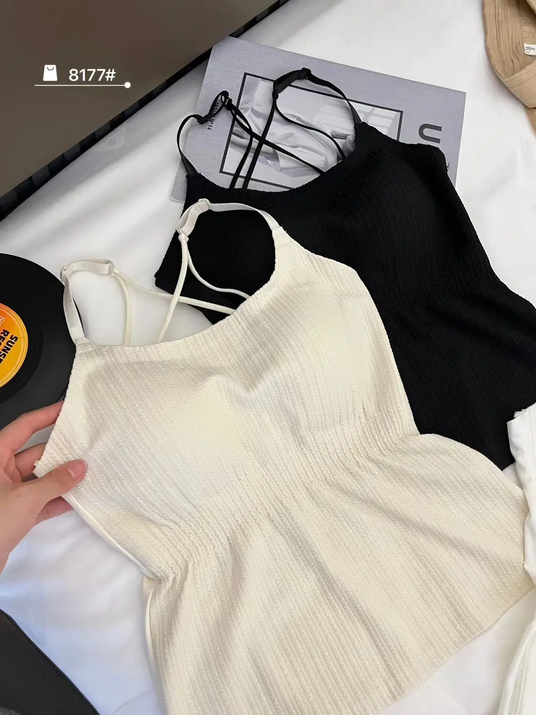 Striped Skinny Base Camisole Twist Explosive Folded Belt Chest Pad Outer Wear Base Beauty Back Camisole Women — feature 11