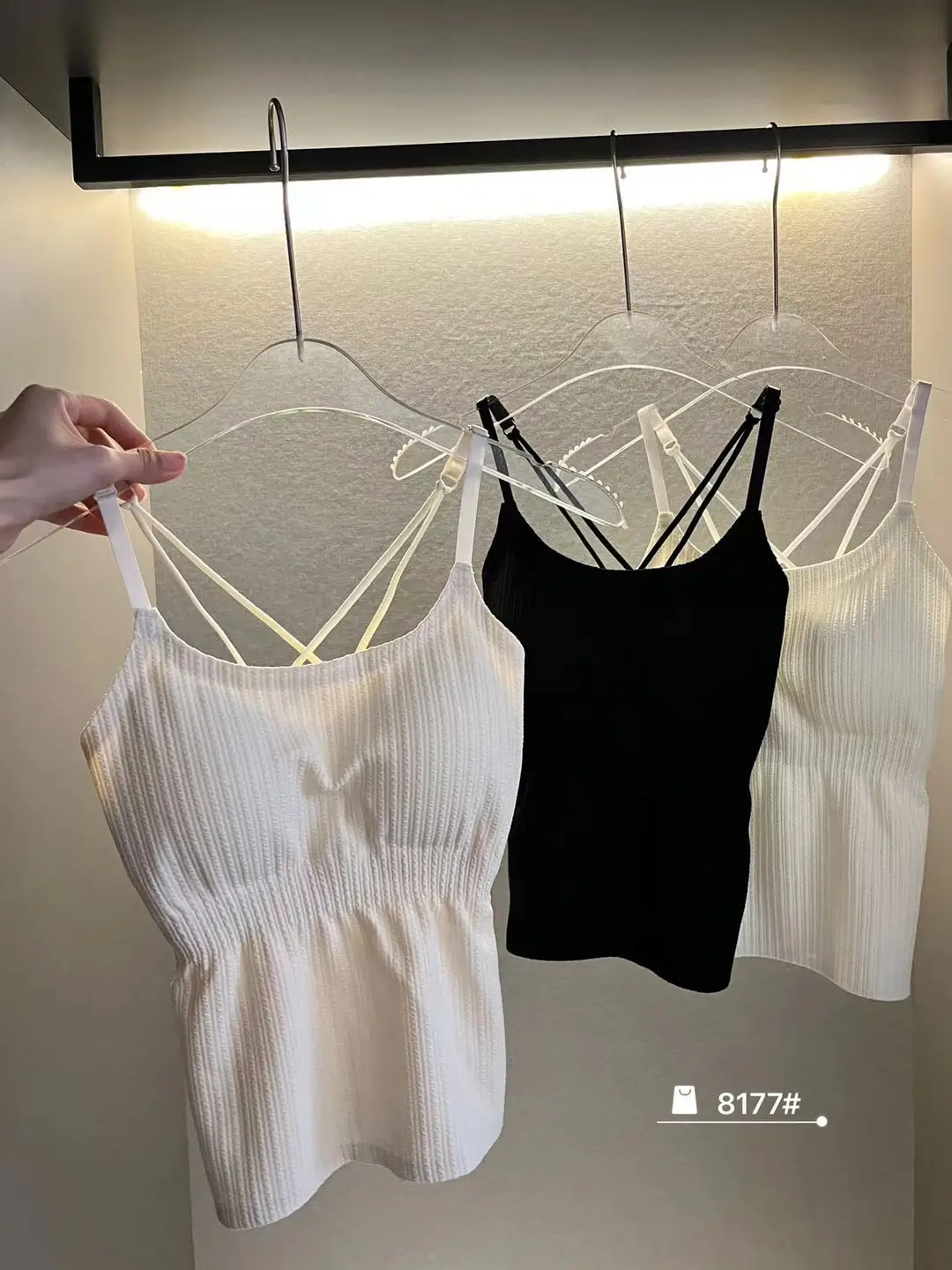 Striped Skinny Base Camisole Twist Explosive Folded Belt Chest Pad Outer Wear Base Beauty Back Camisole Women — feature 4