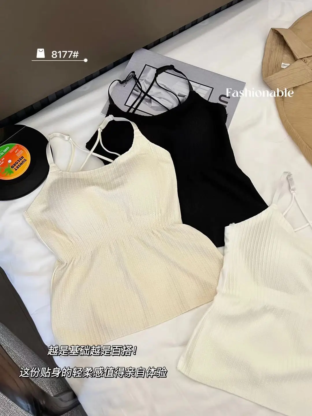 Striped Skinny Base Camisole Twist Explosive Folded Belt Chest Pad Outer Wear Base Beauty Back Camisole Women — feature 8