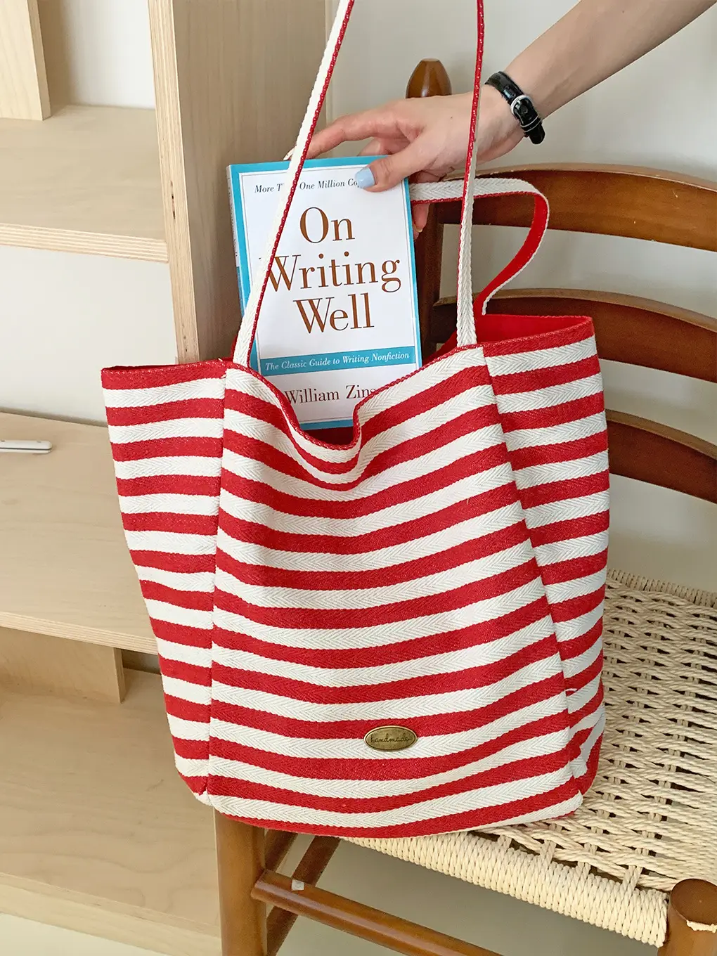 Korean Style Striped Canvas Tote Bag Large Capacity — feature 12