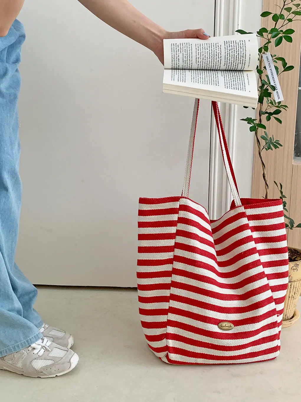 Korean Style Striped Canvas Tote Bag Large Capacity — feature 13
