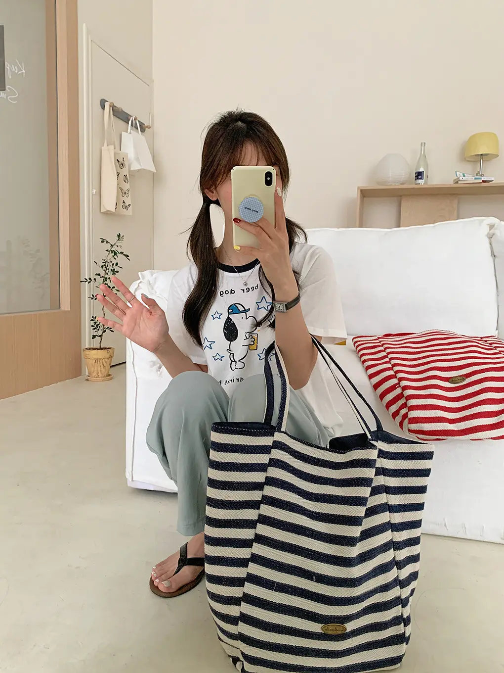 Korean Style Striped Canvas Tote Bag Large Capacity — feature 14