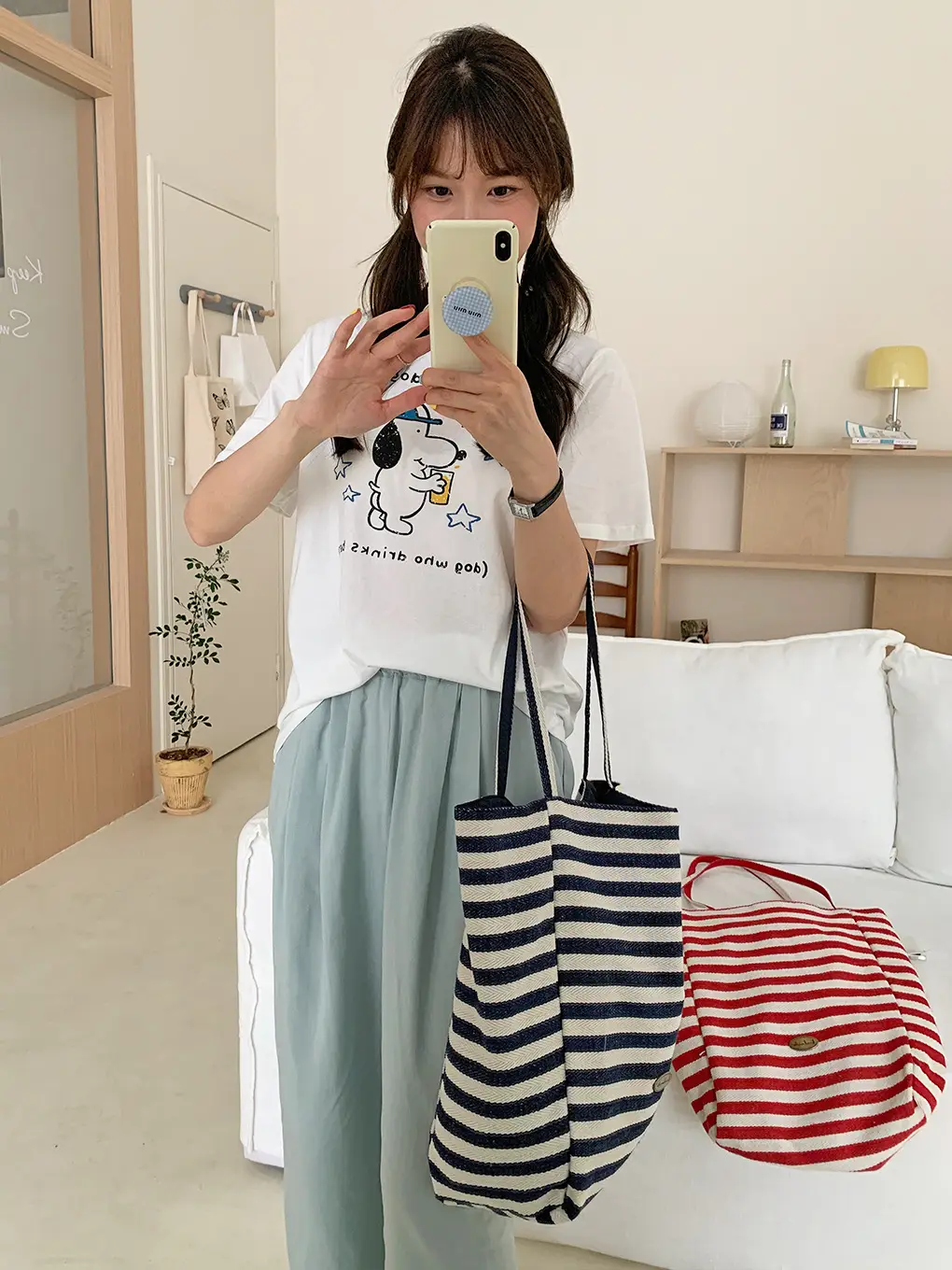 Korean Style Striped Canvas Tote Bag Large Capacity — feature 15