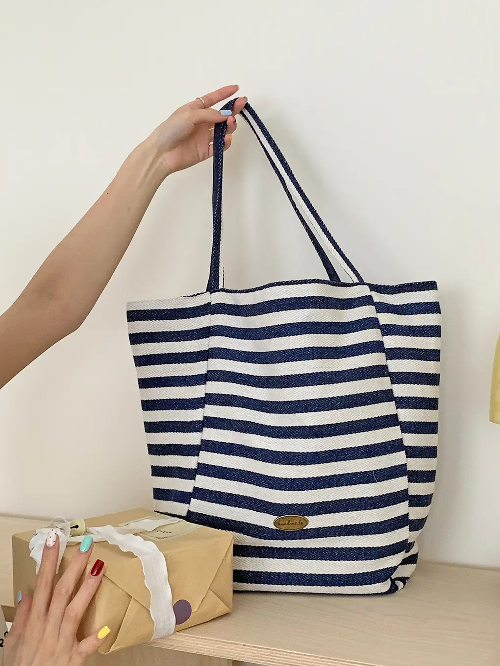 Korean Style Striped Canvas Tote Bag Large Capacity — feature 18