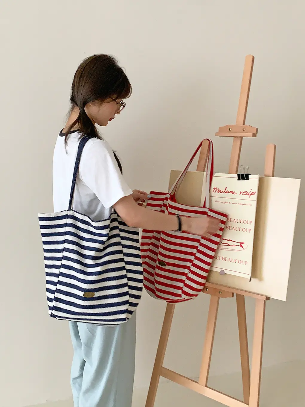 Korean Style Striped Canvas Tote Bag Large Capacity — feature 19