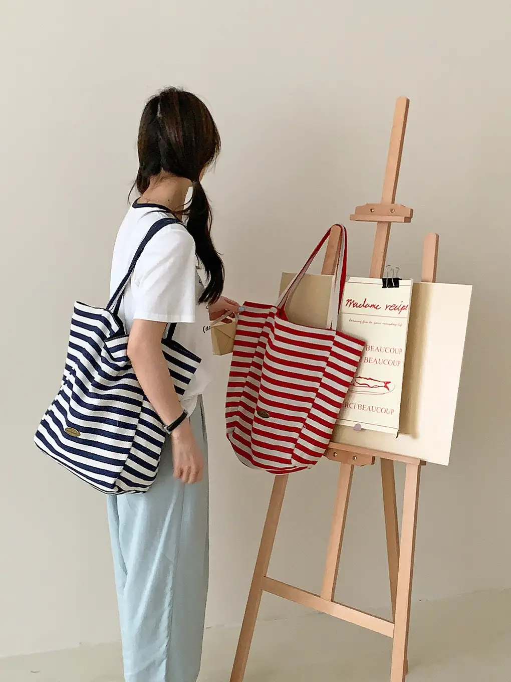 Korean Style Striped Canvas Tote Bag Large Capacity — feature 20