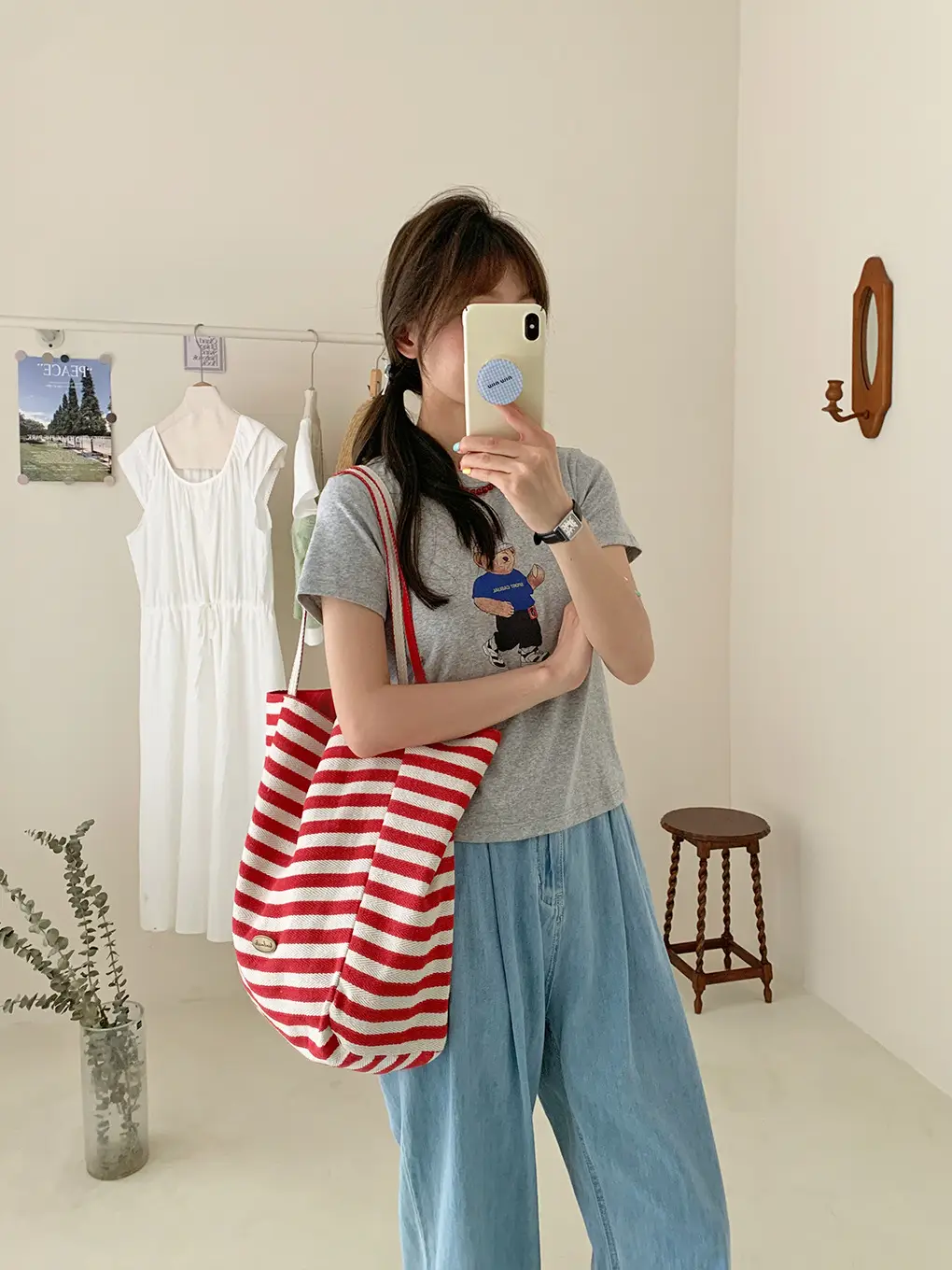 Korean Style Striped Canvas Tote Bag Large Capacity — feature 6