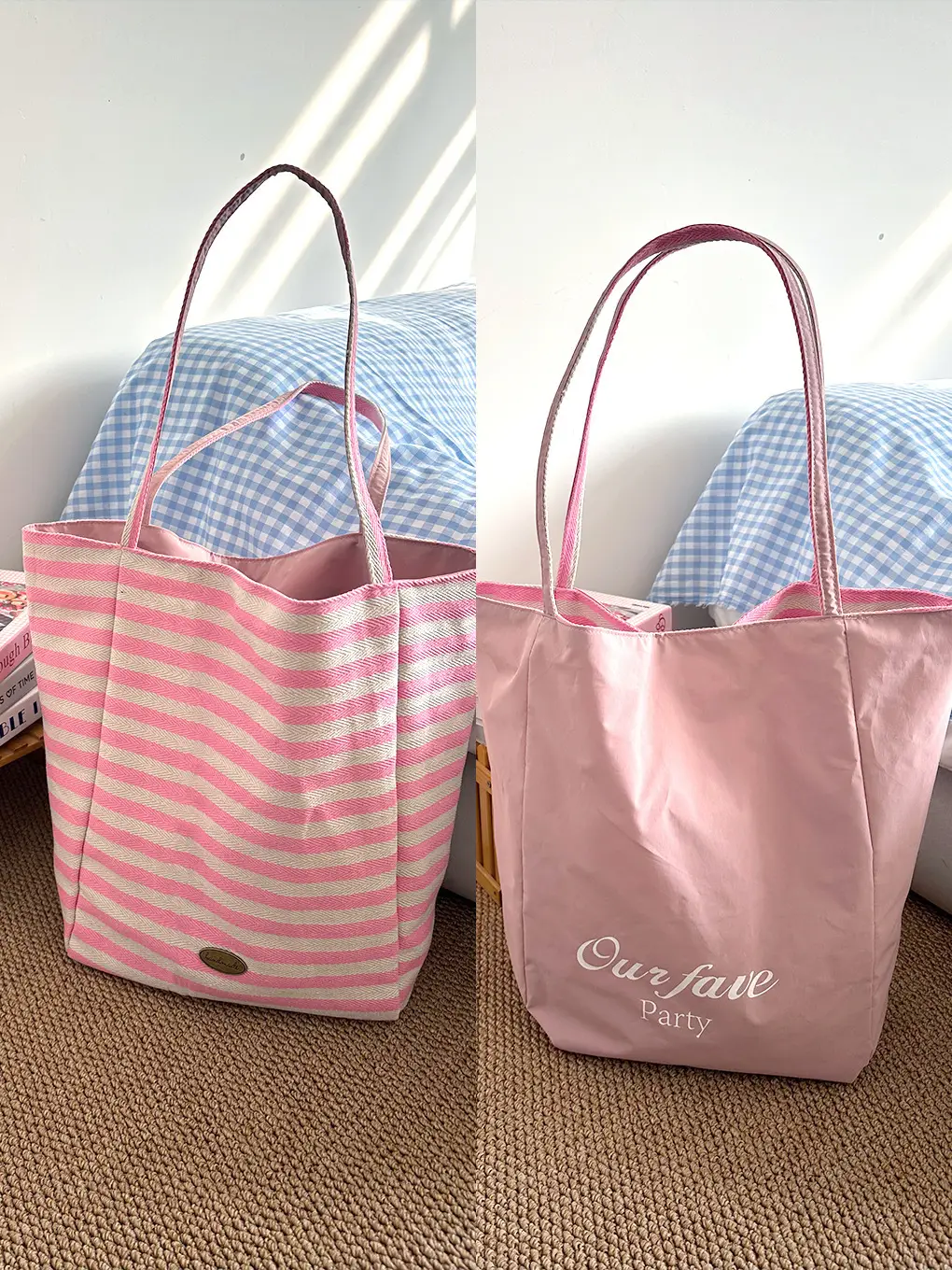 Korean Style Striped Canvas Tote Bag Large Capacity - Image 10