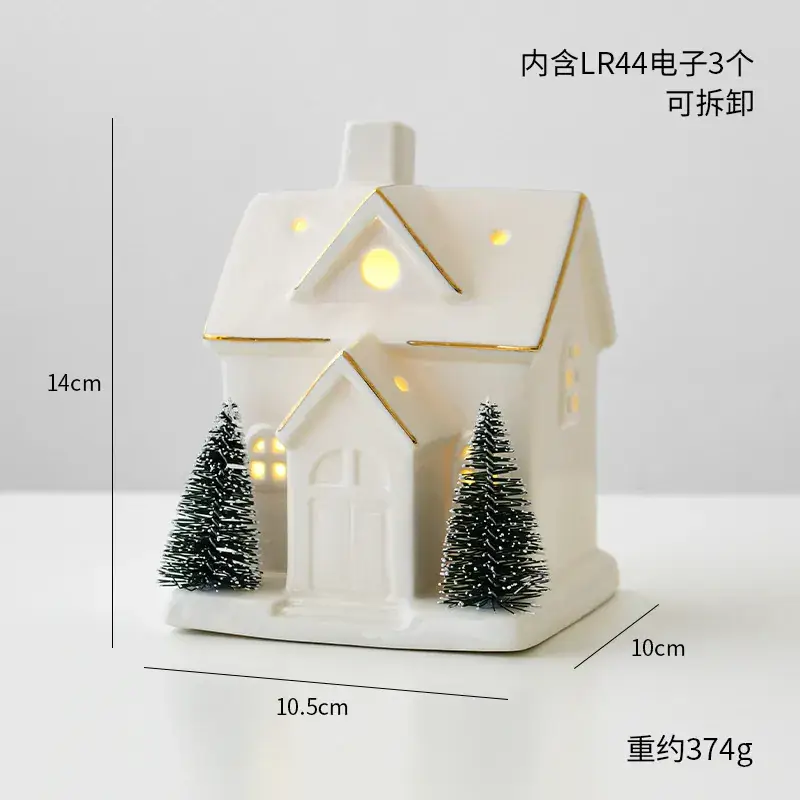 Ceramic Luminous Snow House Decor 14cm - Image 2
