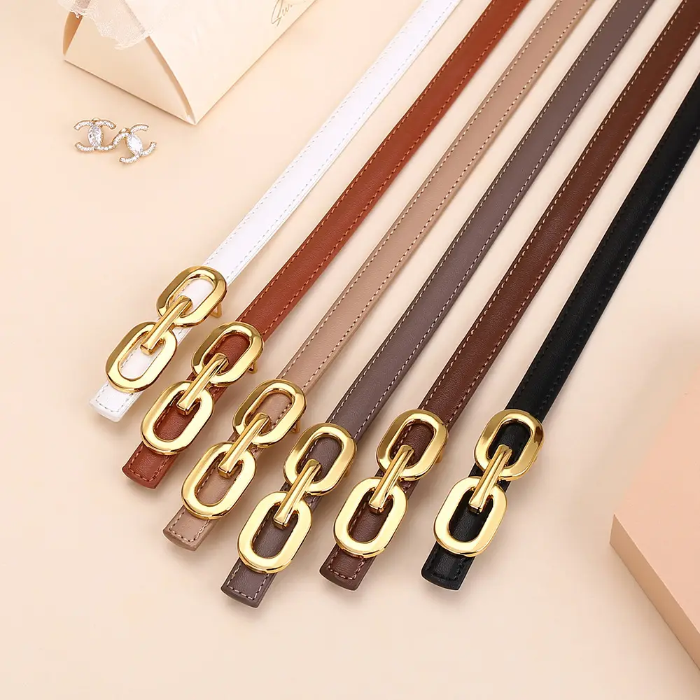 Women's Cowhide Leather Belt with Gold Chain Closure - Image 10