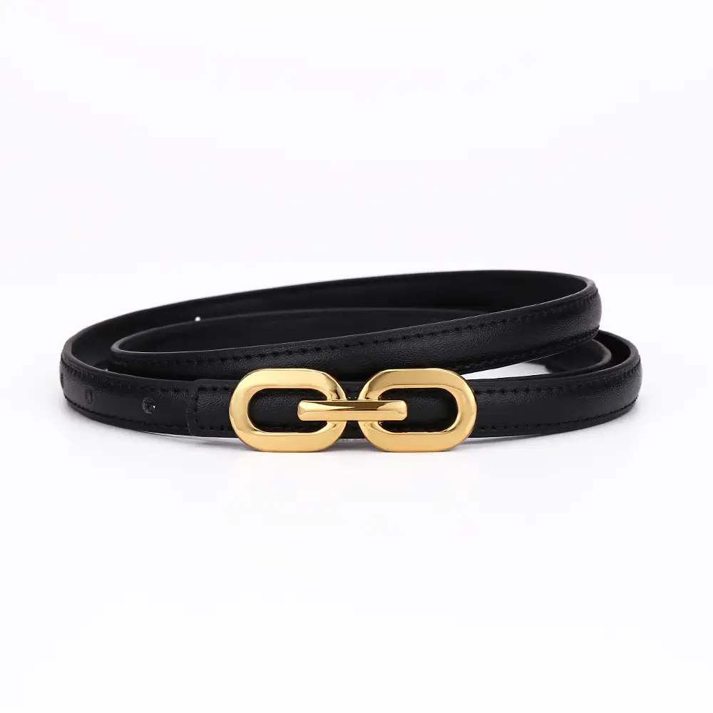 Women's Cowhide Leather Belt with Gold Chain Closure - Image 11