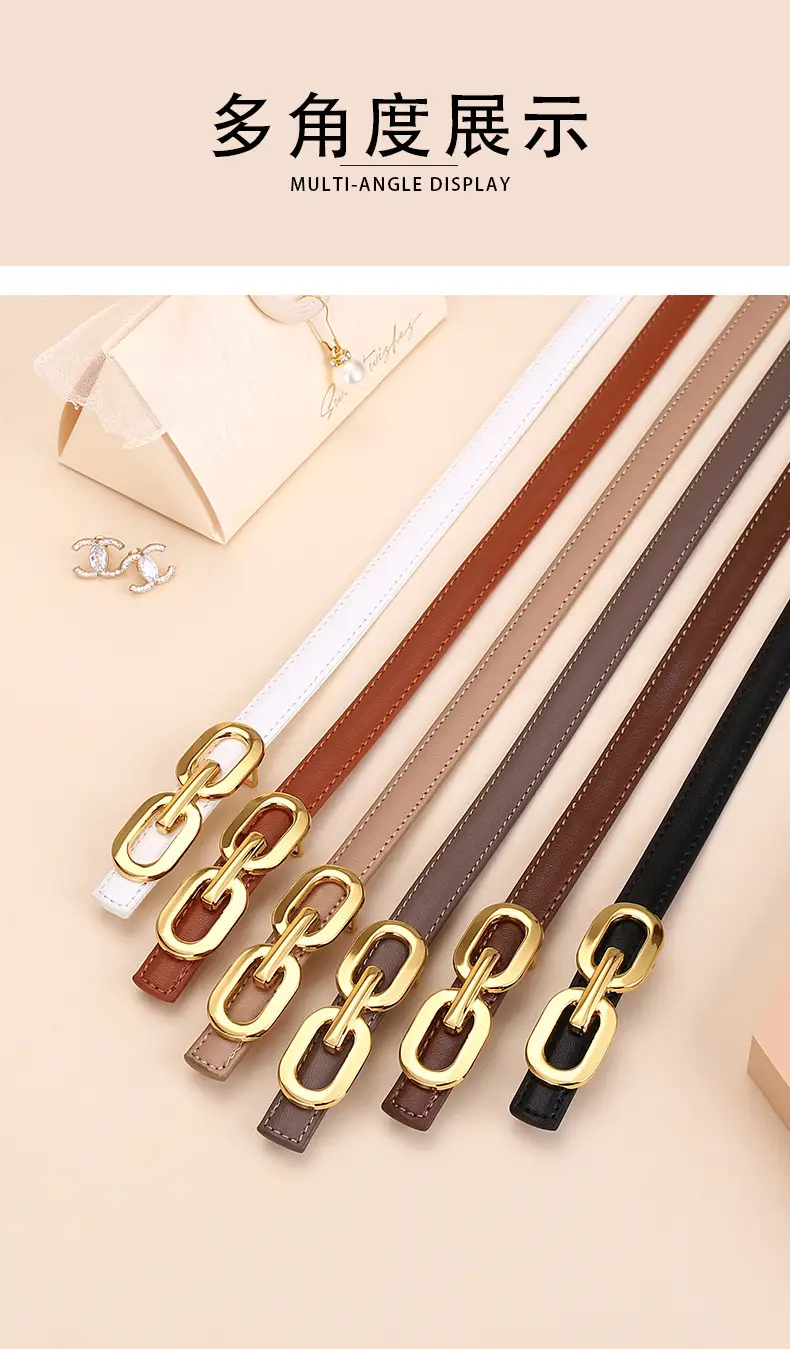 Women's Cowhide Leather Belt with Gold Chain Closure — feature 12