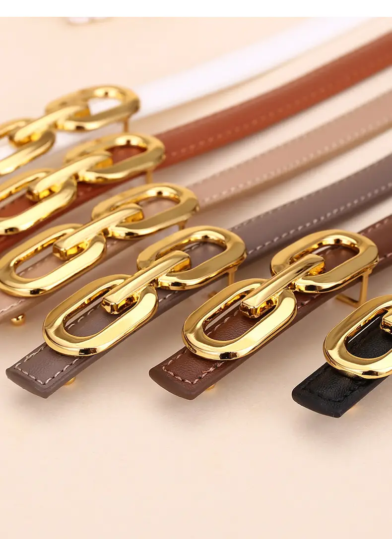 Women's Cowhide Leather Belt with Gold Chain Closure — feature 13