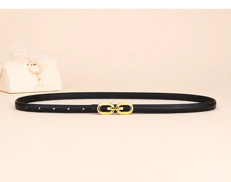 Women's Cowhide Leather Belt with Gold Chain Closure — feature 14