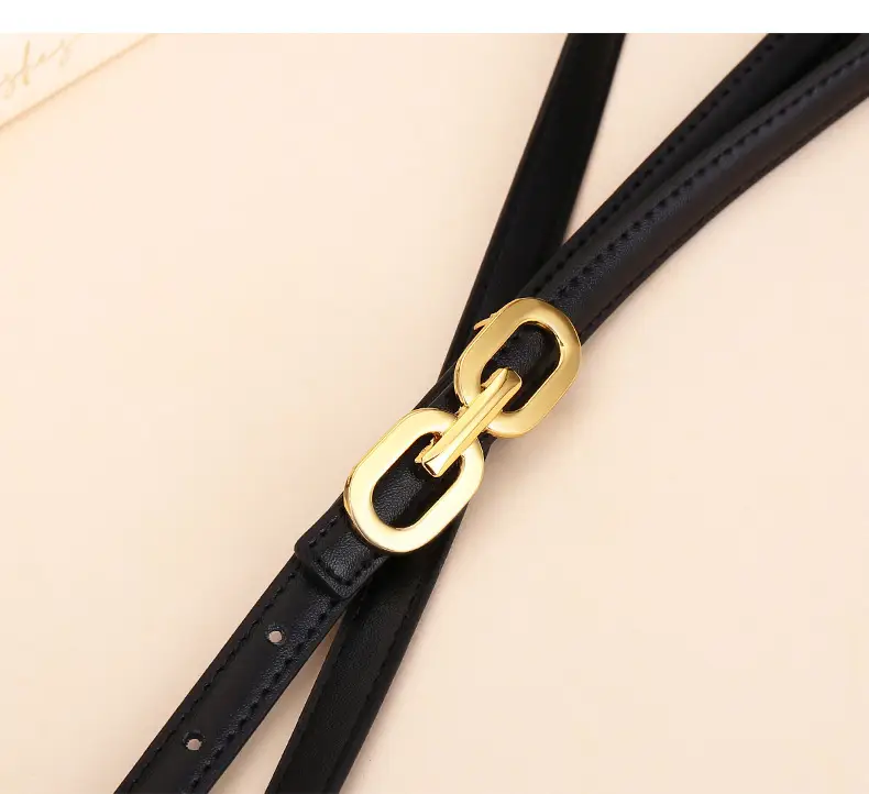 Women's Cowhide Leather Belt with Gold Chain Closure — feature 15