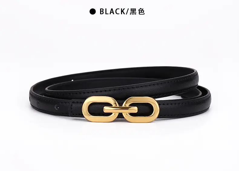 Women's Cowhide Leather Belt with Gold Chain Closure — feature 19