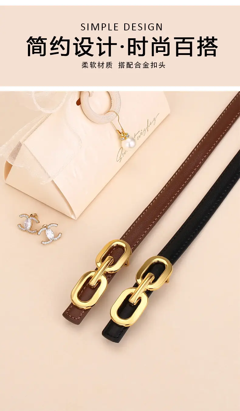 Women's Cowhide Leather Belt with Gold Chain Closure — feature 2