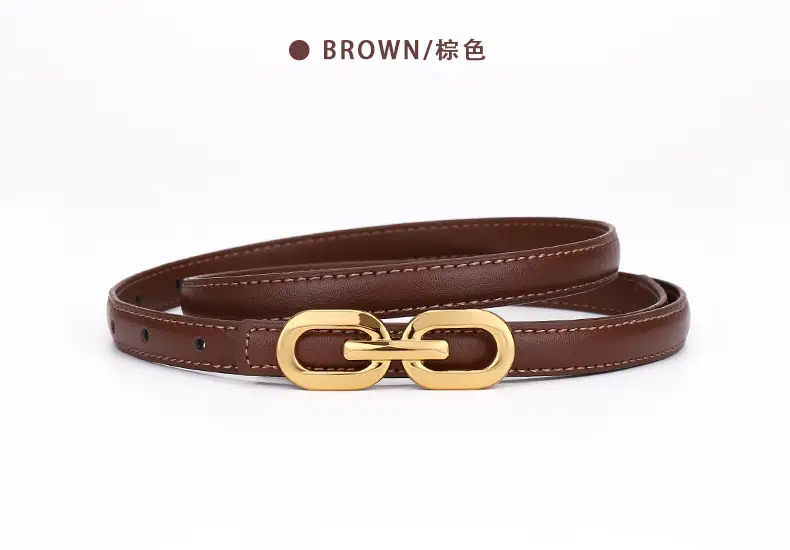 Women's Cowhide Leather Belt with Gold Chain Closure — feature 20