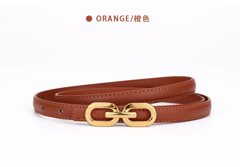 Women's Cowhide Leather Belt with Gold Chain Closure — feature 22