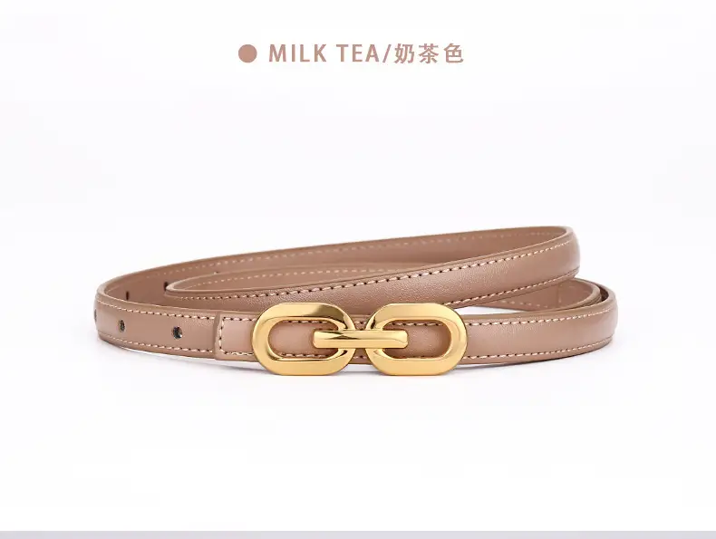 Women's Cowhide Leather Belt with Gold Chain Closure — feature 23