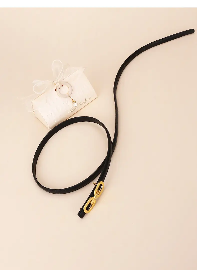 Women's Cowhide Leather Belt with Gold Chain Closure — feature 25
