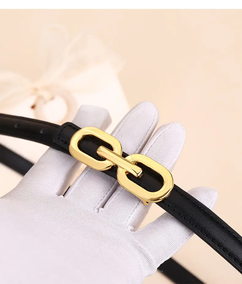 Women's Cowhide Leather Belt with Gold Chain Closure — feature 26