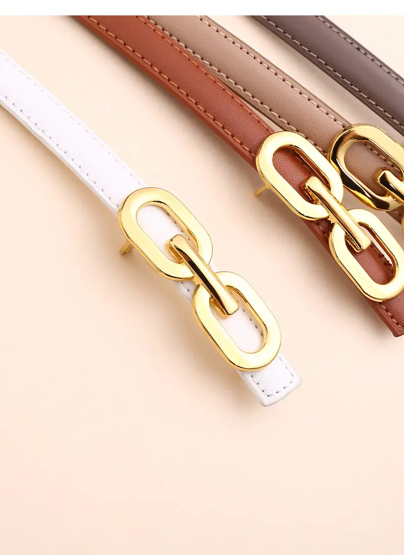 Women's Cowhide Leather Belt with Gold Chain Closure — feature 27