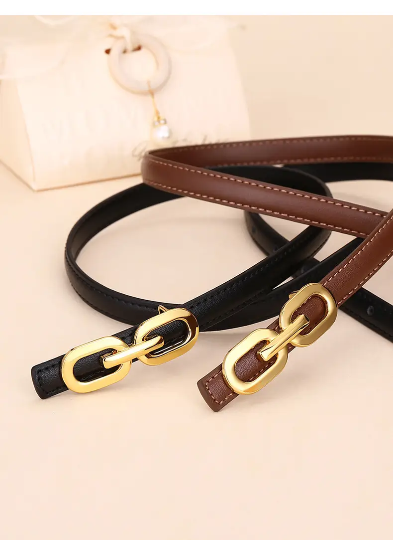 Women's Cowhide Leather Belt with Gold Chain Closure — feature 28