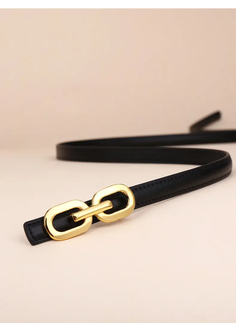 Women's Cowhide Leather Belt with Gold Chain Closure — feature 29